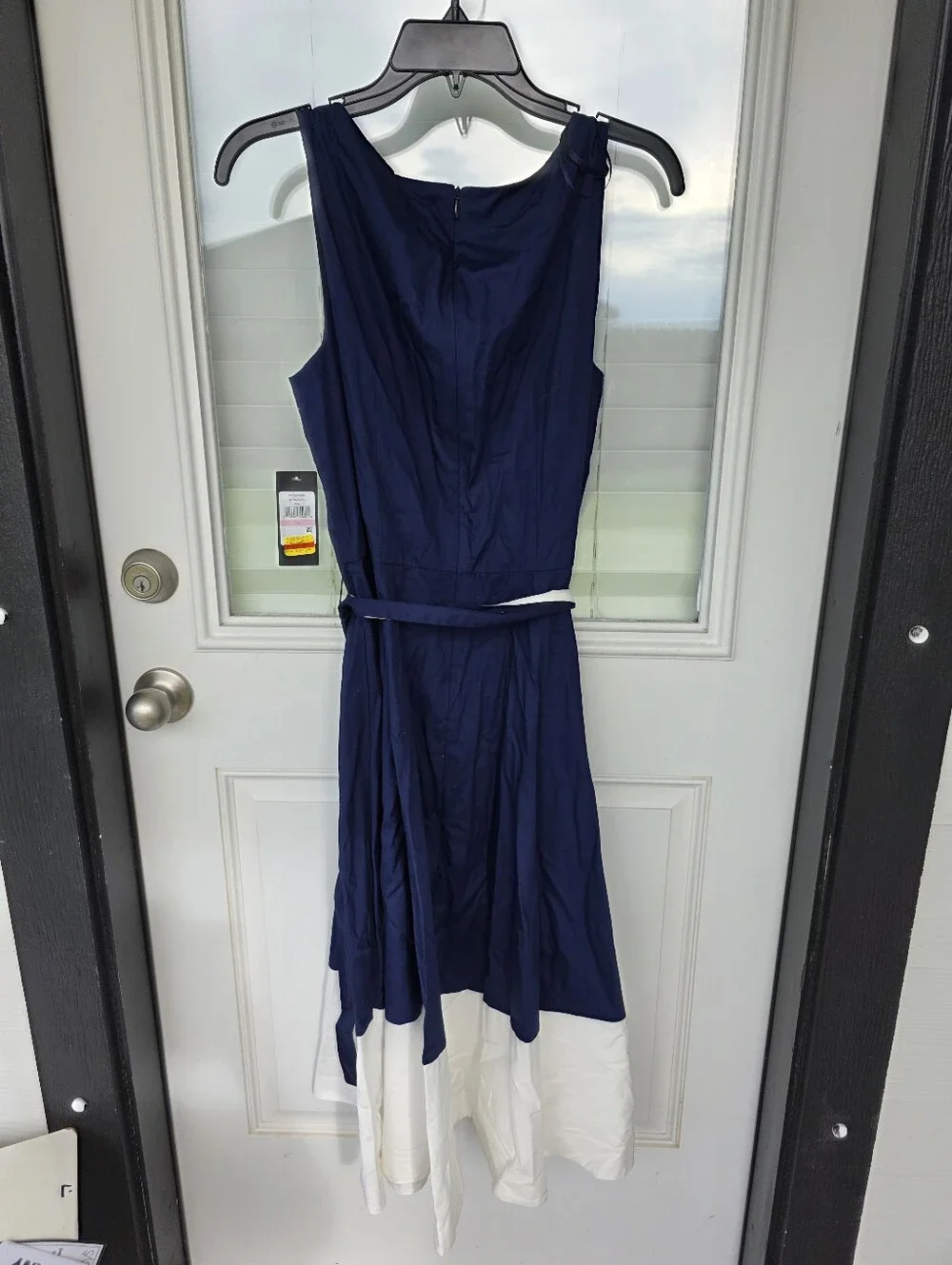 Jessica Howard Navy Blue White Hem Fit & Flare Dress Size 10 NWT Sleeveless Midi - Picture 7 of 8